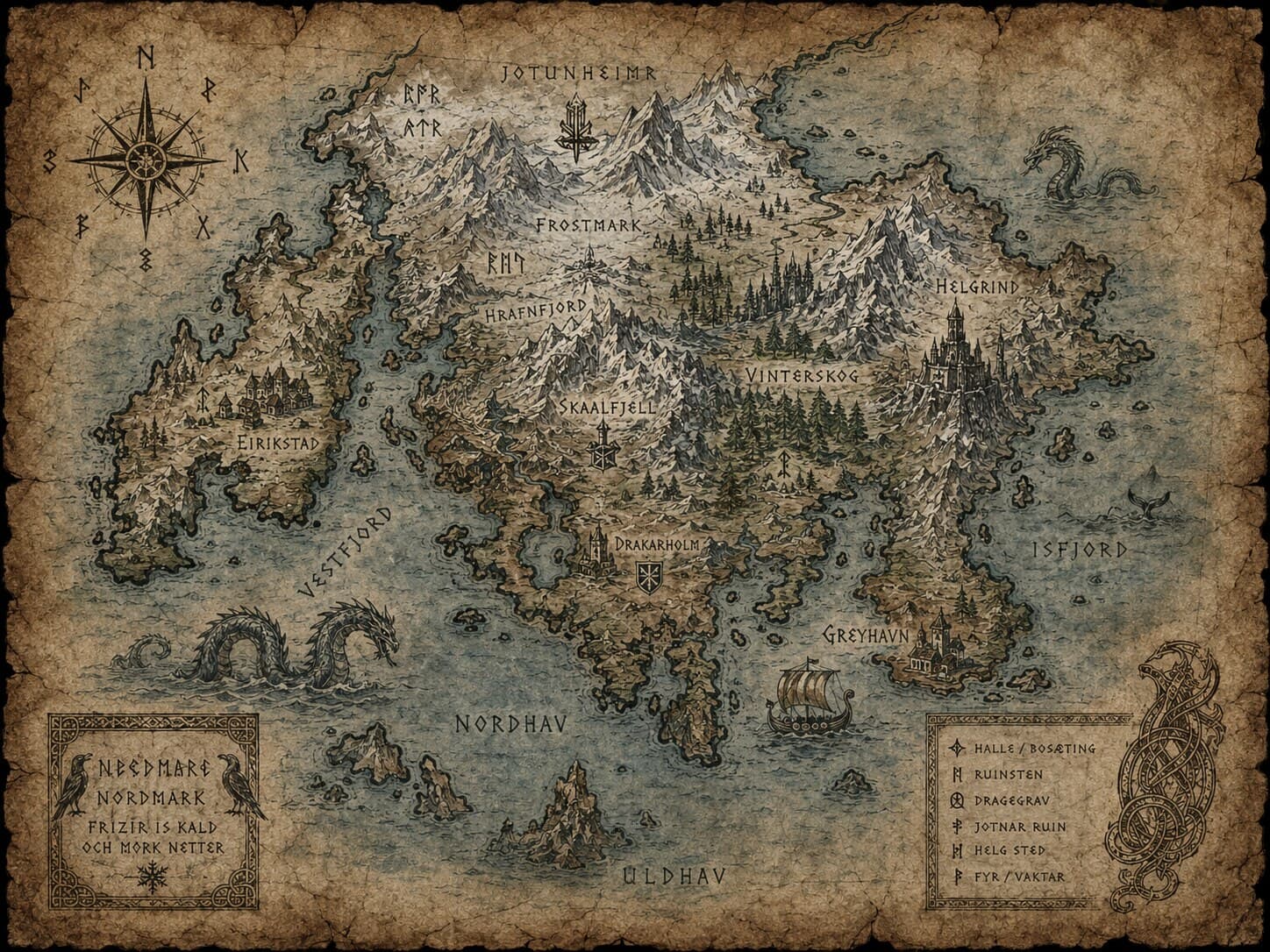 An illustrated fantasy map of the known world