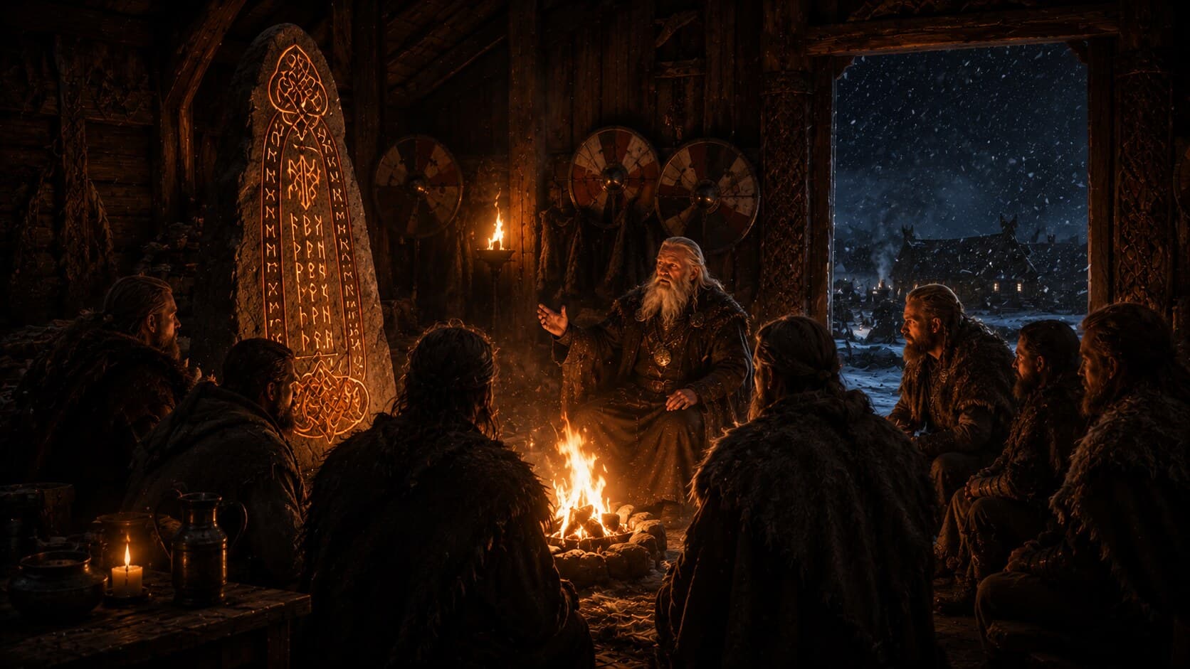 A skald telling tales by firelight